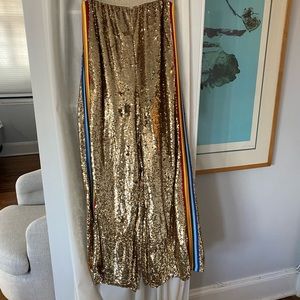 Sequin pants! Rainbow stripe down the side.